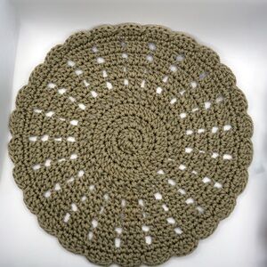 Hand-Crocheted Round Placemat in Olive